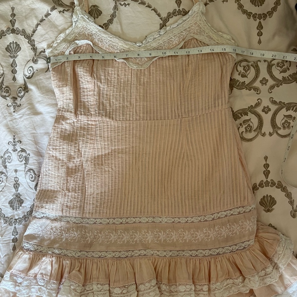 LoveShackFancy Pink Lace Trim Mini Dress